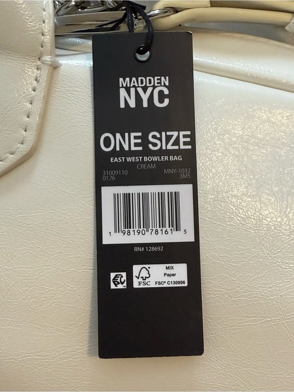 Madden NYC White East West Bowler Satchel Bag NWT